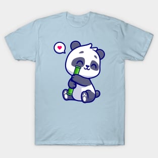 Cute Panda With Bamboo Cartoon T-Shirt